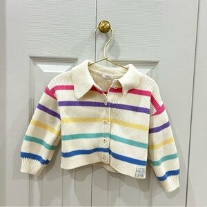 NEXT Baby Rainbow Stripe Knit Cardigan | 12–18 Months